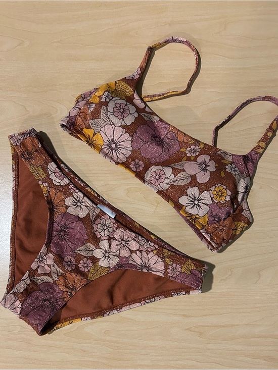 Xhilaration Other - Xhilaration Floral Two-Piece Bikini in Rust, Pale Pink, Yellow